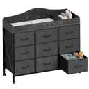 YeTom Baby Changing Table with 9 Fabric Boxes, Waterproof Diaper Changing Station & Pad, Mobile Nursery Diaper Changing Table, Baby Furniture, Black