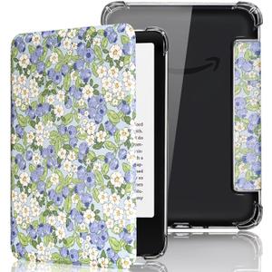 Fancity Clear Case Compatible with 6.8" Kindle Paperwhite 11th Generation & Paperwhtie Signature Edition 2021, Soft TPU Transparent Cover with Magnetic Closure Smart Auto Sleep/Wake, Blueberry