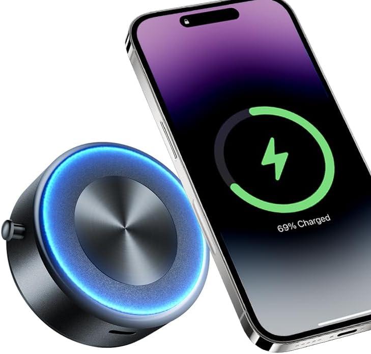 Super Strong Magnetic Vacuum Suction Magnetic Phone Holder,15W Fast Wireless Charging Phone Mount, Car Phone Stand,Compatible with iPhone 12/13/14/15/16 Series
