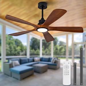 52 Inch Wood Ceiling Fans with Lights and Remote, 5 Blade Outdoor Ceiling Fan with Light Outdoor Ceiling Fans for Patios, Dimmable LED Bedroom Ceiling Fan for Modern Living Room Patio Indoor Office