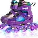 Nattork Adjustable Inline Skates for Kids & Teens with Flashing Light-Up Wheels, Gradient Color ABEC-7 Bearings for Smooth Glide, Safe & Durable Sizing Adjustable Skates Purple, Medium - Big Kid (1-4US)