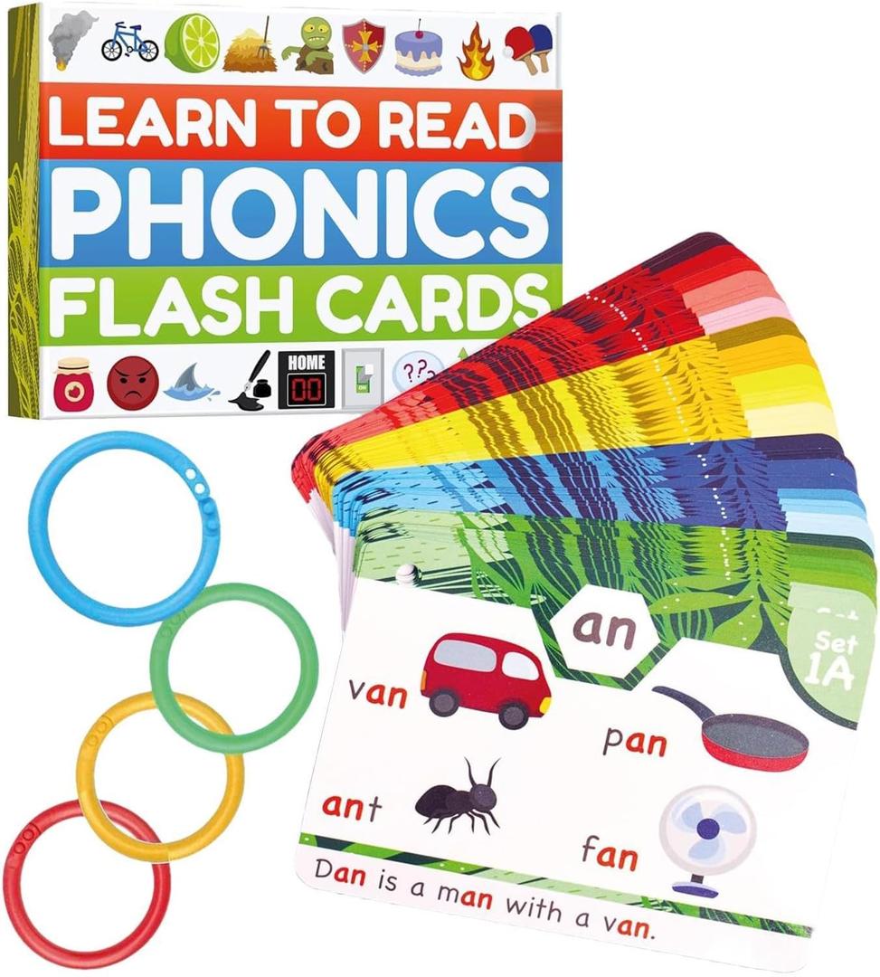 Phonics Flash Cards - Educational for Kids, Learn to Read in 20 Stages, Digraphs CVC Blends Long Vowel Sounds, Funny Games for First Second Grade Homeschool Educational