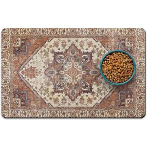 Dog Food Mats for Floors, Absorbent and Quick-Drying Pet Cat Food Mat, Anti-Fouling and Easy-to-Clean Pet Feeding Mat, Dog Bowl Mat for Messy Drinking Water Bowls, 12 x20, Bohemia Style