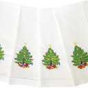 HCRAFT Embroidered Cotton Table Napkin, Cloth Napkins Set of 4 18"x18" Christmas Tree Napkin Square Fabric, Dining Room, Napkins Cloth Machine Washable, Christmas Napkins, Great Present Ideas