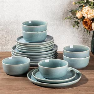 GBHOME Dinnerware Sets for 6, 18 Pieces Ceramic Plates and Bowls Set