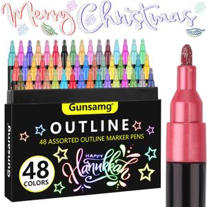 Gunsamg 48 Outline Markers for Teen Girl Gifts Trendy Stuff, Glitter Markers Metallic Markers for Doodle Writing,Art Supplies Crafts for girls 8-12