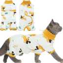 DENTRUN Cat Surgery Recovery Suit Female Male Soft Onesie, Kitten Surgical Collar Cone Alternative Shirt, Abdominal Wounds Anti-Licking Pajama for Small Pets Spay, Cat Body Suit Post Surgery (Yellow Puppy), M 