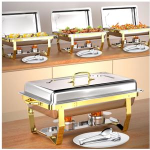 Chafing Dishes for Buffet 4PK, 8QT Food Warmers for Parties, Buffet Servers and Warmers,Semi Gold Chafing Dish Buffet Set, Elegant Catering Supplies Buffet Display Set with Tongs Spoons