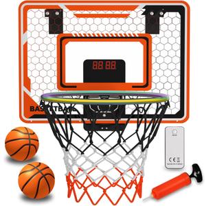 LED Basketball Hoop for Kids - Over The Door Indoor Hoop with Electronic Scoreboard & 3 Mini Balls, Birthday Gift for Boys Girls Ages 5 6 7 8 9 10 11 12+ Years Old (Single)