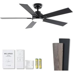Modern Ceiling Fans with Lights - 52 inch Black Outdoor Ceiling Fan with Light and Remote, Reversible DC Motor, 6-Speed Quiet 3CCT LED Dimmable for Bedroom, Indoor and Outdoor, Patios, ETL Listed
