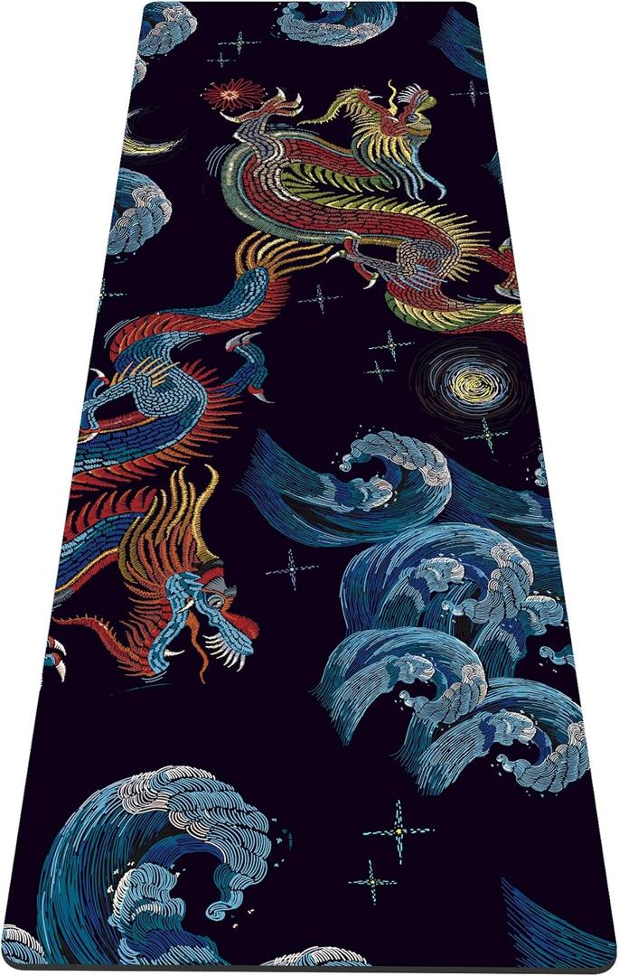 Nuveti Yoga Mat Print Extra Thick TPE Non Slip Fitness Exercise Mat with Carrying Bag,72"x24" Extra Thick 6MM Exercise & Workout Mat for Yoga, Pilates Fitness and Floor Exercises (Dragon)