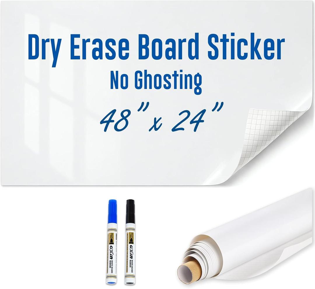 Dry Erase Paper for Wall 48" x 24", Self Adhesive White Board Wallpaper Peel and Stick, No Ghosting Whiteboard Contact Paper for Home Office Classroom