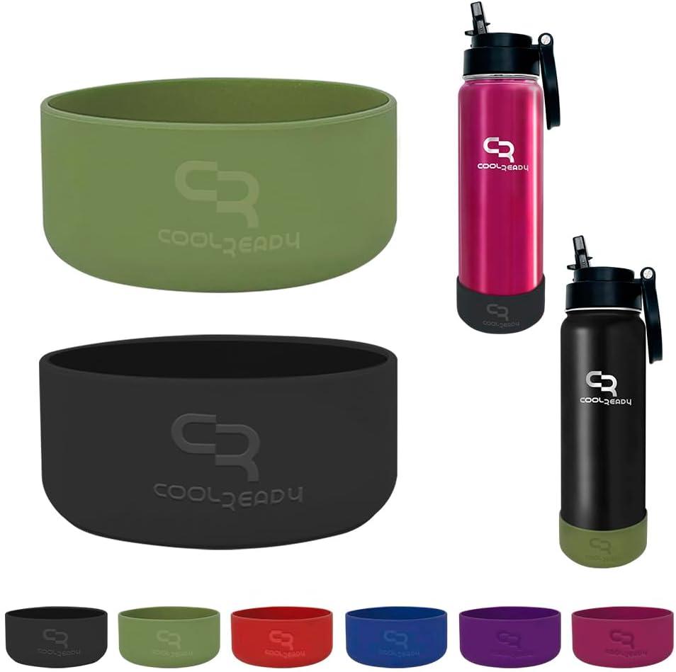 3 x Silicone Boots for 24 oz Water Bottles  2-Pack Protective Sleeves (Green & Black)  Custom Fit for CoolReady Stainless Steel Bottles