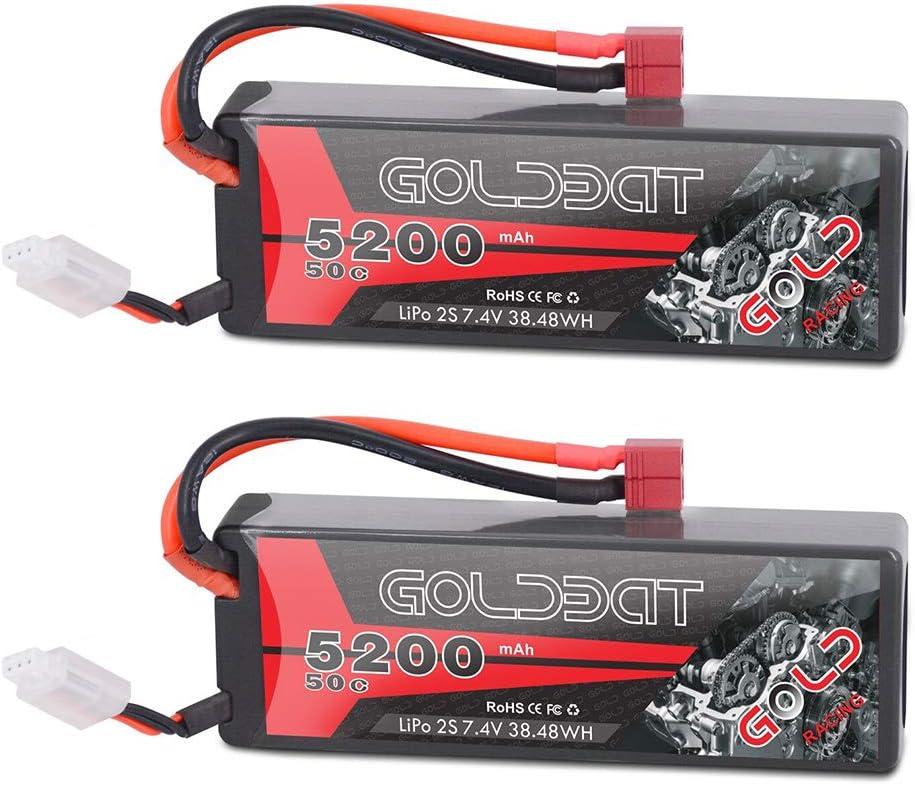 GOLDBAT LiPo Battery Pack Hard Case 5200mAh 2S 7.4V 50C RC Battery for RC Vehicle Hobby Models (2 Pack)
