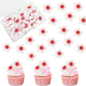 Morofme 100pcs Edible Cherry Blossom Cake Decoration Pink Flowers Cake Topper Wafer Paper Cherry Blossom Cupcake Topper Edible Sakura Flower Cupcake Topper for Birthday Dessert Decorations