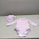 YOUNGER TREE Infant Baby Girls Swimsuit Long Sleeve Swimsuits One Piece Swimsuit Solid Color Bathing Suit with Hat, UPF 50+ (3-6 Months, Light Purple)