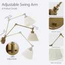 Gold Plug in Wall Sconce, Swing Arm Wall Light with 6.6FT Plug in Cord, Two Adjustable Arms, Fabric Shade, E26 Base, Hardwired Wall Lamp for Bedroom, Reading, Living Room, Hallway (1 Pack)