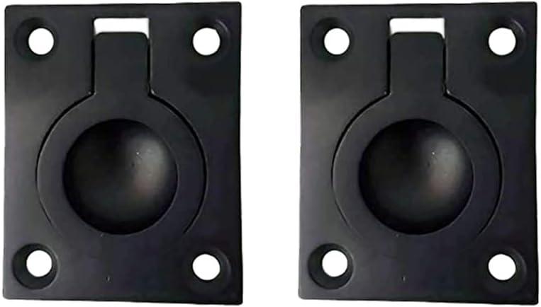QCAA Solid Brass Flush Ring Pull, 36.5 x45 mm, Matte Black, 2 Pack, Made in Taiwan