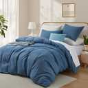 LOVQUE 100% Washed Cotton Duvet Cover King Size, Denim Blue Fade-Resistant Natural Bedding Set (No Comforter), 104x90 Inches