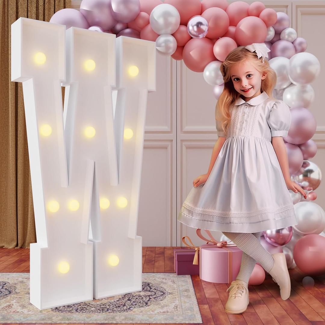 Imprsv 4FT Marquee Light Up Letters for Birthday Party Decorations Large Marquee Letters for Wedding Event Bridal Shower Engagement Anniversarty Party Decor,Letter W