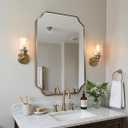 MIRRORART 30x40 Large Brushed Champagne Bronze Scalloped Bathroom Mirror, Rounded Notched Corner Rectangle Vanity Mirror for Bathroom Sink, 1 Premium Metal Frame Mirror Hang Vertical/Horizontal