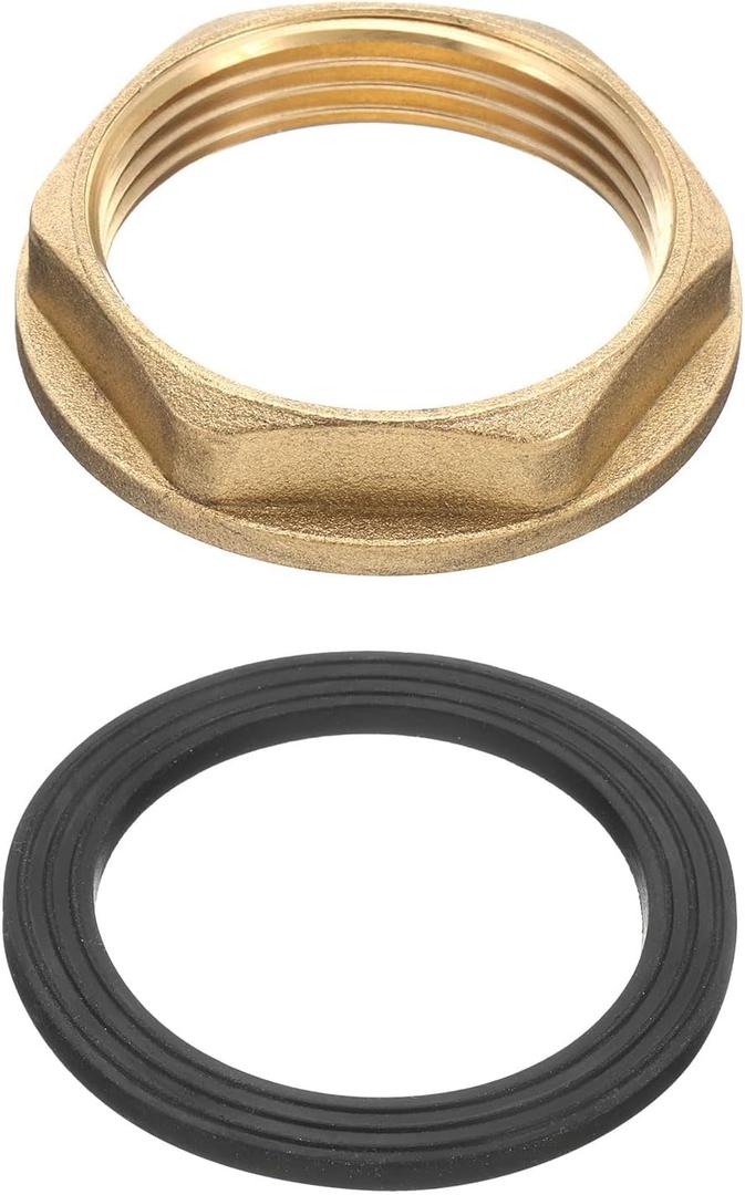 uxcell Brass Lock Nuts Pipe Fitting, G1-1/4"-11 Female Hex Locknut, Flange Single Hole Faucet Lock Nut with Silicone Washer for Kitchen Basin Sink Plumbing