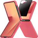 Ruky for Z Flip 7 Case with Privacy Screen Protector, Full Body Cover Anti-Scratches Shockproof Hard PC Ultra-Thin, Support Wireless Charging Protective Phone Cover for Samsung Z Flip 7, Coralred