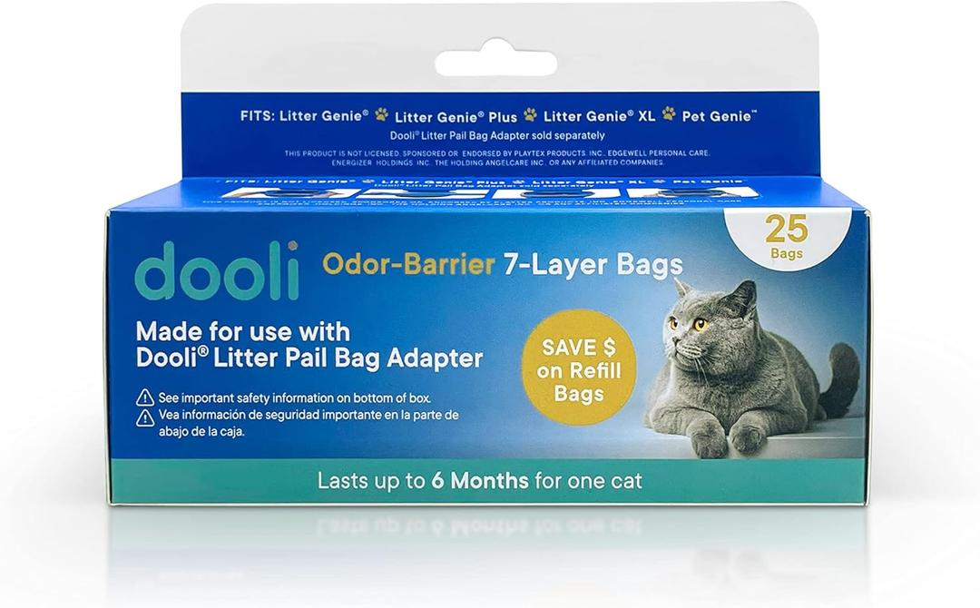 Cat Litter Pail Refills - Fits Litter Genie & Plus, Roll of 25 Bags
