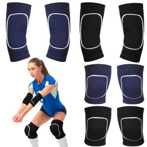 Sosation 2 Set Volleyball Elbow Pads and Knee Arm Sleeves with Protection Pad Volleyball Essentials Accessories with High Protection for Youth Teen Training Hitting Passing(Black Blue)