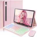 Case Keyboard for Samsung Galaxy Tab S10+ Plus / S9 FE+ Plus / S9+ Plus / S8+ Plus / S7 FE / S7+ Plus 12.4 inch - 7 Color Rainbow Backlit Magnetic Keyboard with S Pen Holder with Mouse - Pink