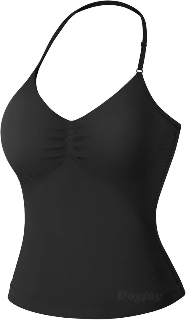 VOYJOY Impact Longline Strappy Top Workout Tank Tops for Women Impact Gym Sports Bra Camis, Black S