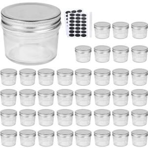 Accguan 4oz Glass Jars With Lids(Silver),Mason Jars,Ideal For Honey,Jam,Wedding Favor,DIY Magnetic Mini Spice Jars For Kitchen, Set of 40