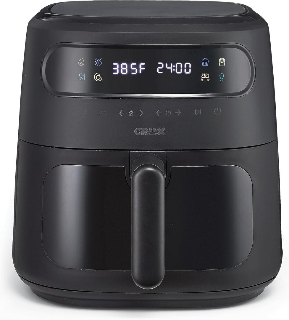CRUX x Marshmello 8.0 QT Digital Air Fryer with TurboCrisp Technology, Touch Screen Temperature Control, Timer and Auto Shut-off, Fully Programmable, Silicone Liner Included, Black