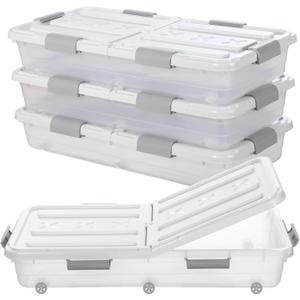 Beeveer 4 Pcs Plastic Under Bed Storage Container 31.5x15.8x5.2inch, White