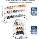 Mavivegue 3-Tier 19"-43.3" Adjustable Shoe Rack for Closet,Expandable Shoe Rack, Hall Entryway,Front Door,Garage, Sturdy Steel Space-Saving Rack, White