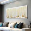 WINKAILIN Large Beige Pictures Wall Decor for Living Room Textured Wall Art for Home Modern Artwork Gold Line Art for Walls 29"x 58" Dining Room Decoration