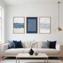 Large Abstract Navy Blue and White Framed Canvas Wall Art Set,Modern Neutral Geometric Waves Lines Dots Wall Decor,Mid Century Minimalist Boho Artwork for Living Room,Bedroom,Office- 24"x36"x3