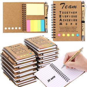 BHHQHH 30 Sets Employee Appreciation Gifts Bulk Team Together Thank You Gifts Inspirational Spiral Notebook with Sticky Note Motivational Bamboo Pens for Team Nurse Teacher Employees Coworker