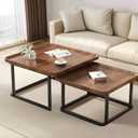 Square Nesting Coffee Table Set of 2, 23.6"+19.7" Nesting Tables,Small Square Coffee Table with Fluted,Center Table for Living Room Bedroom Office Balcony Yard (Walnut), 23.5" x 19.5" + 19.5" x 15.5"