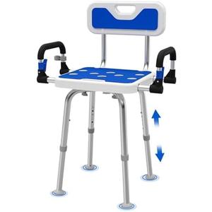 Shower Chair for Seniors Elderly Handicap Disabled Or Bariatric Adults Heavy Duty 500 Lbs Bench Seat for Inside Shower Stall and Bathroom Bath Tub with Arms and Back Adjustable Stool Chairs