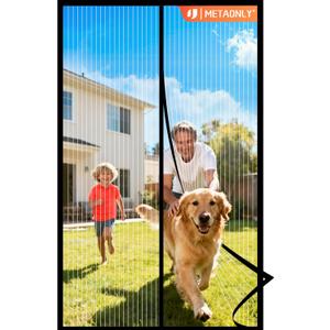 METAONLY Magnetic Screen Door Mesh Fits 36" x 80" Door - Curtain Size 38" x 82", Works for Patio, Sliding Door, Keeps Bug Mosquito Out, Fresh Air Flow, Black Frame White Veil