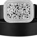 Women Men Western Genuine Leather Belt Cowgirl Cowboy Floral Engraved Tooled Belt Strap Embossed Scrollwork Buckle (Fit waist 29-32 inch)