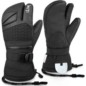 MCTi Snowboard Gloves with Wrist Guard 3-Finger Waterproof Mittens for Winter Snow Skiing (XX-Large, Black)