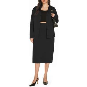 Casly Lamiit Women's 2 Piece Midi Skirt Sets Business Casual Outfits Long Sleeve Cardigan Matching Dressy Suits (M)