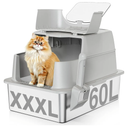 Stainless Steel Cat Litter Box with Lid, 180° Flip-Top XXXL Extra Large Enclosed Litter Box, 26" L x 18" W x 17" H Metal Litter Box with Hight Sides for Big Cats & Multiple Cats-Light Gray