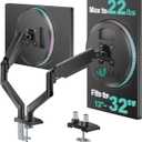WALI Dual Monitor Stand for 13-32 inch Computer Screens, Dual Monitor Arms for 2 Monitors Holds up to 22 lbs, Height Adjustable Gas Spring Dual Monitors Mount, VESA 75x75/ 100x100mm (GSMP002N), Black
