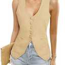 COCCKO Womens Deep V Neck Blazer Vest Summer Linen Sleeveless Waist Coat Vest Work Casual Cotton Tank Tops