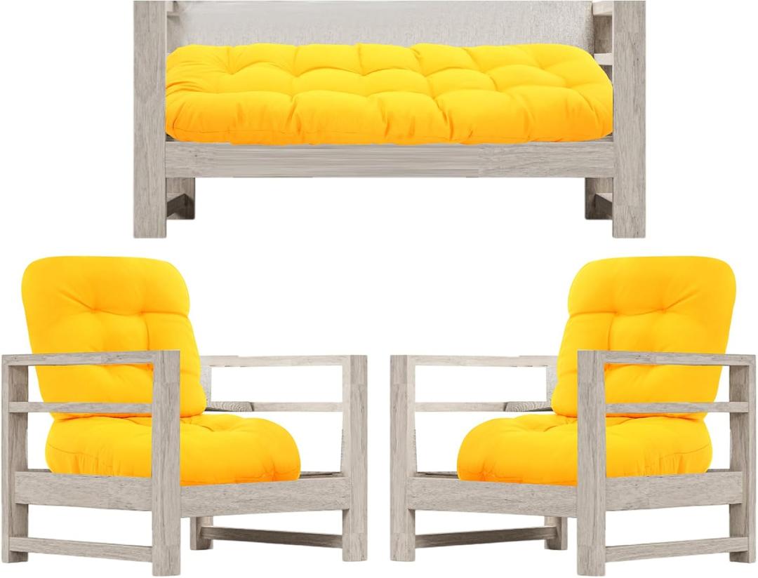 Wenqik 5 Pcs Outdoor Wicker Chair Cushions Set with 1 Loveseat 44 x 19 in Weatherproof and 4 U Shaped Cushions for Wicker Patio Furniture Porch Swing Bench Seat Sofa Couch(Yellow)