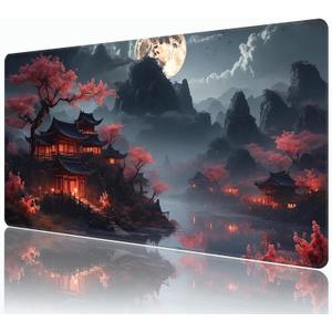 Dark Canyon Mouse Pad,XXL 35.4"x15.7" Big Gaming Mousepad,Japanese Full Moon Large Extended Mouse Mat,Non-Slip Rubber Base Waterproof with Stitched Edges for Gaming Office Home, 35.4L x 15.7W inches