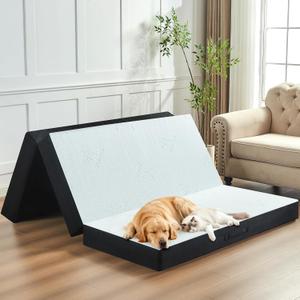 4 Inch Trifold Mattress, Full Size Foldable Memory Foam Mattress with Viscose Derived from Bamboo Washable Cover, Folding Mattress Topper Floor Bed for Camping, Guest, RV, Ventilated